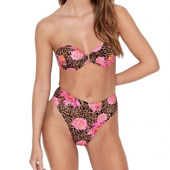 NWT Victoria’s Secret Venice Leopard and Floral Bandeau with High Rise Bottoms - Picture 2 of 7